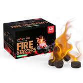 CROWN FIRE fire starters pack closeup ready for quick ignition during camping.