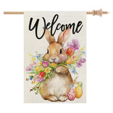 CROWNED BEAUTY Easter Bunny House Flag front view boosts curb appeal with double-sided design.