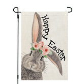 CROWNED BEAUTY Easter Garden Flag Bunny front view for vibrant outdoor decor.