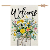 CROWNED BEAUTY spring floral Mason jar flag front view, outdoor welcome