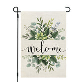 CROWNED BEAUTY spring floral welcome flag front view with vibrant colors greeting guests