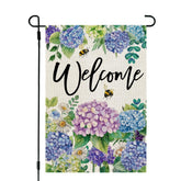 CROWNED BEAUTY spring garden flag with hydrangea, double-sided for porch display