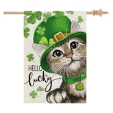 CROWNED BEAUTY St Patrick's Day cat house flag 28x40 inches for outdoor yard decor.