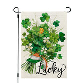 CROWNED BEAUTY St Patrick's Day garden flag, 12x18, double-sided shamrocks for outdoor display.