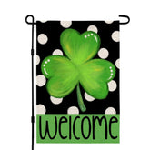 CROWNED BEAUTY St Patrick's Day flag front view with shamrock and polka dots for curb appeal