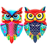 Cruis Cuka metal owl wall art, front view, ideal for garden display and vibrant outdoor accents.