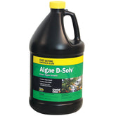 CrystalClear Algae D-Solv bottle pour demonstrating quick, effective dosing for pond treatment.