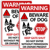 CyanLime Beware of Dog sign on yard gate offers high visibility.