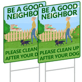 CyanLime Clean Up After Your Dog yard sign with stake promotes responsible pet waste habits.