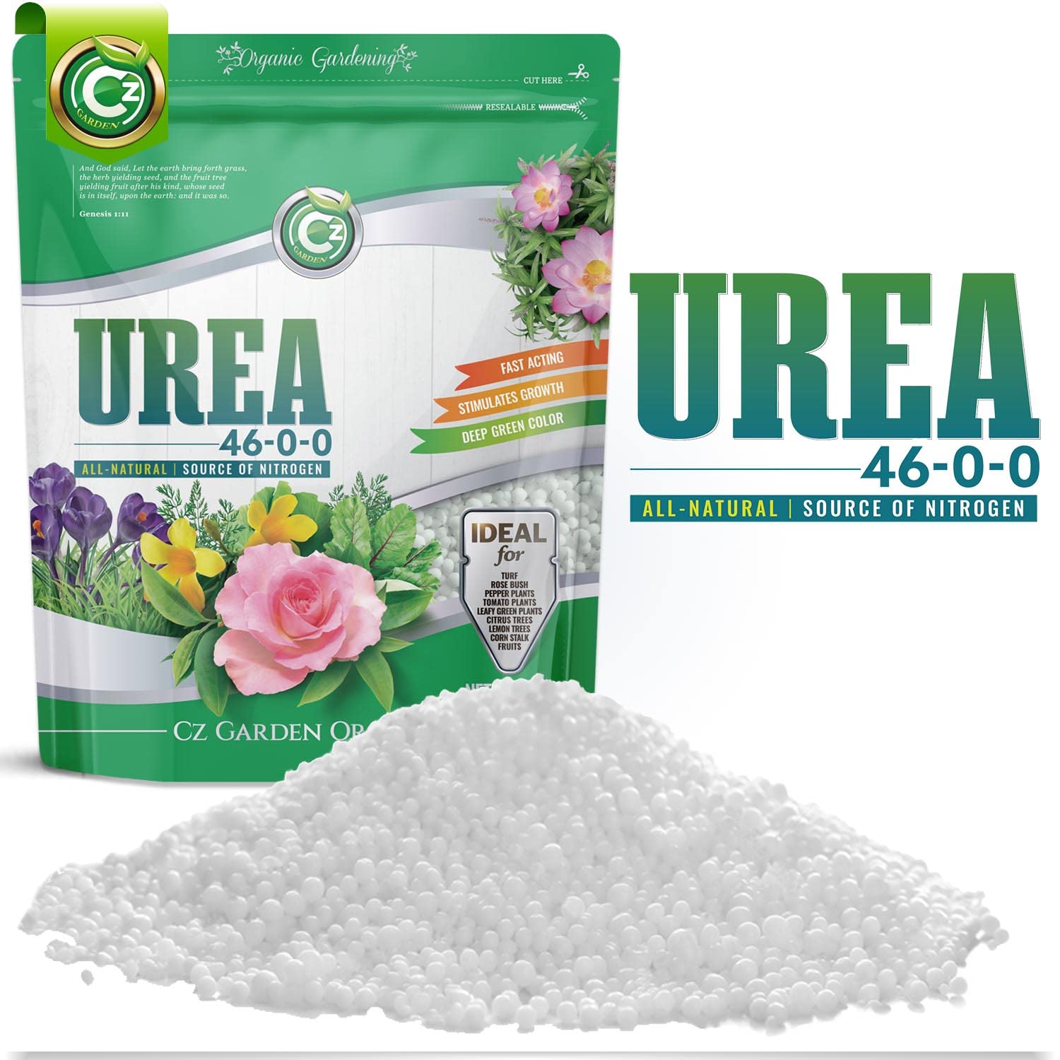 Cz Garden Supply Urea Fertilizer 10lb bag boosts nitrogen for lush lawns and plants