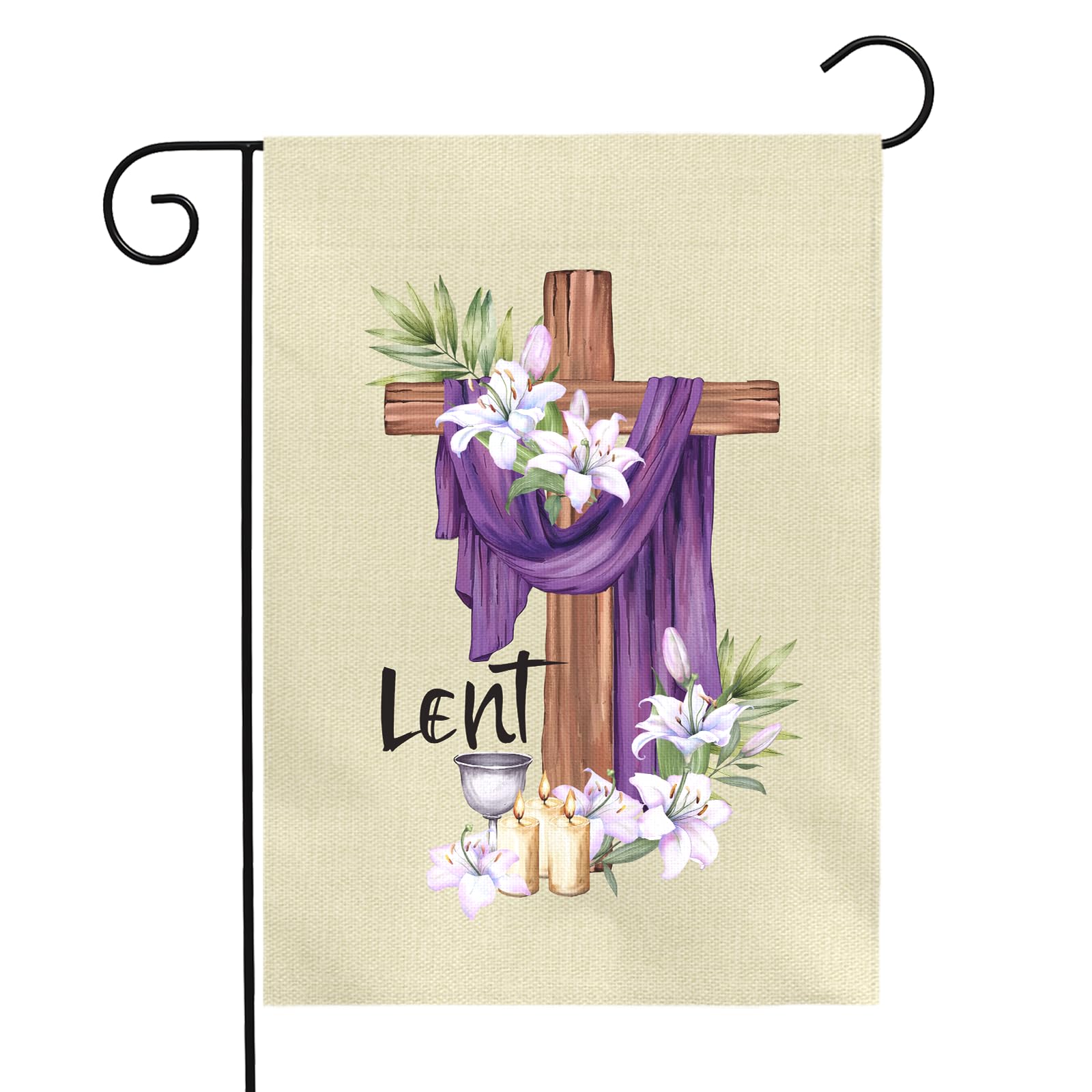 Dacawin Lent flag cross with purple cloth in garden, durable outdoor decor.