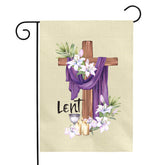 Dacawin Lent flag cross with purple cloth in garden, durable outdoor decor.
