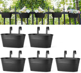 Dahey 10.5-inch metal hanging pots on a balcony railing for compact gardening.