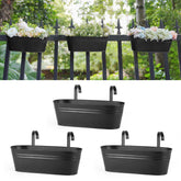 Dahey 3-pcs metal hanging pots mounted on a railing for balcony gardening