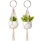 Dahey mini macrame car hanger front view adds cozy boho style to your car interior.