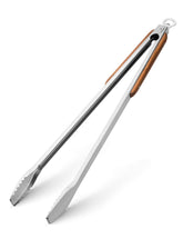 Daily Kisn 25-inch BBQ tongs with wooden handle for extended reach and heat protection.