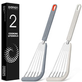 DaiRen Kitchen fish spatula turner, top view, highlighting slim profile for precise flipping.