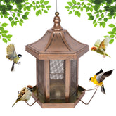 DALOHOMI hexagon bird feeder outdoors shields seeds from rain and inspires garden viewing