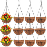Dandat 12-pack 10-inch metal hanging basket side view for compact balcony planting.