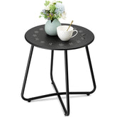 Danpinera outdoor side table with flower cut outs adds style to patio and holds a drink