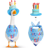 Dansydaisy Happy Birthday Goose Outfit blue hat on lawn goose for festive curb appeal
