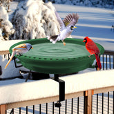 Daoeny heated bird bath mounted on a deck rail with 100W heating for rapid deicing