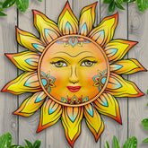 Daogtc sun flower wall decor front view showcases sun-inspired design for outdoor charm.
