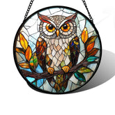 DASTOLL owl stained glass suncatcher brightens a sunny window with vibrant color