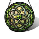 DASTOLL stained glass window hanging with abstract green clover brightens windows with colorful light