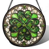 DASTOLL Green Lucky Clover stained glass window hanging brightens mornings with vibrant color.