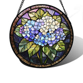 DASTOLL stained glass hydrangea sun catcher brightening a window with color