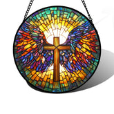 DASTOLL stained glass suncatcher with Jesus cross wings enhances sunlight in rooms.