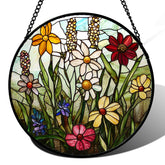 DASTOLL stained glass window hanging with wildflowers brightens sunny windows