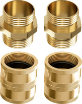 DBR Tech brass garden hose connector close-up with sturdy male-to-male threads for a watertight seal
