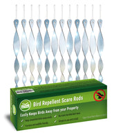 De-Bird acrylic bird scare rods pack of 12 in silver deter birds with reflective glare.