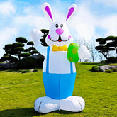 DearSun Easter inflatable bunny holding an egg with LED lights brightens your yard at night.