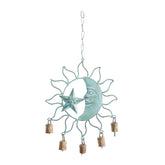 Deco 79 sun and moon windchime in teal adds serene outdoor charm.