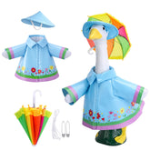 DECOHS goose raincoat blue outfit on a 23-inch statue for playful yard decor.