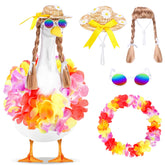 DECOHS Hawaiian lei enhances the goose statue with tropical appeal for outdoor decor.