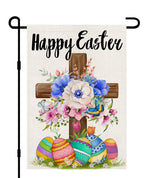Decorhua Happy Easter Garden Flag front view with double-sided cross design for outdoor charm.