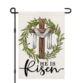 Decorhua He Is Risen Easter flag in burlap look for weather-ready outdoor decoration