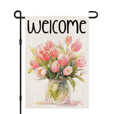 Decorhua spring welcome flag with pink tulips adds curb appeal to your outdoor space