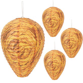 DECYOOL orange paper wasp nest decoy hanging on an eave to deter wasps