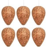 DECYOOL 6-pack paper wasp nest decoy hanging from eaves to deter wasps.