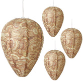 DECYOOL paper wasp nest decoy hanging to deter wasps from outdoor dining areas.