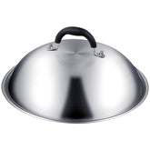 Deedro 12in round basting cover in stainless steel; premium heat retention for griddle cooking.