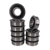 DEEG 5/8 flanged bearing closeup showing durable steel construction for mower wheels.
