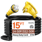 Deeklify 15ft generator cord with twist-lock for reliable outdoor power.