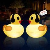 DeeprBetter floating solar pool light duck glows at dusk for serene pool ambience.