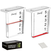 DEKELIY 2-pack rain gauge with clear scale and red float for easy outdoor readings.